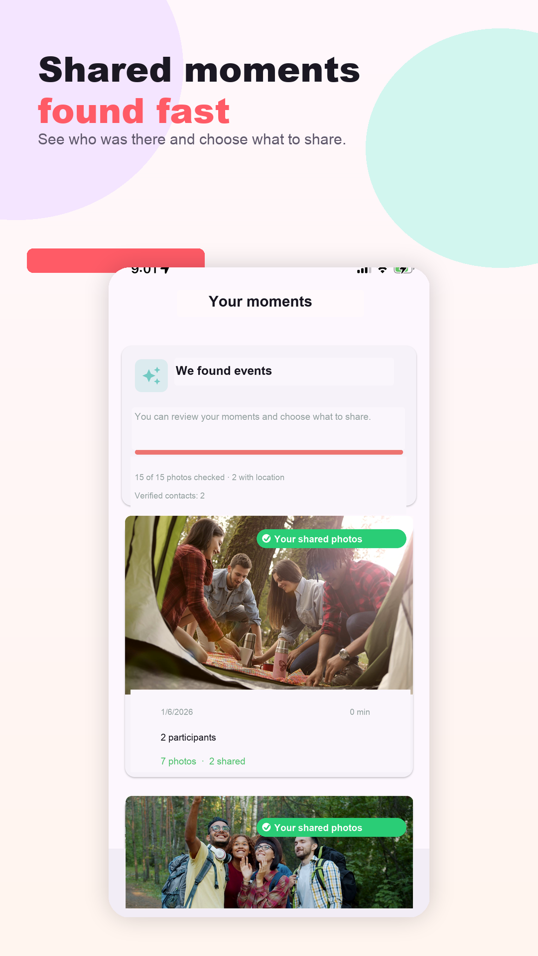 iWATH screen showing detected shared moments