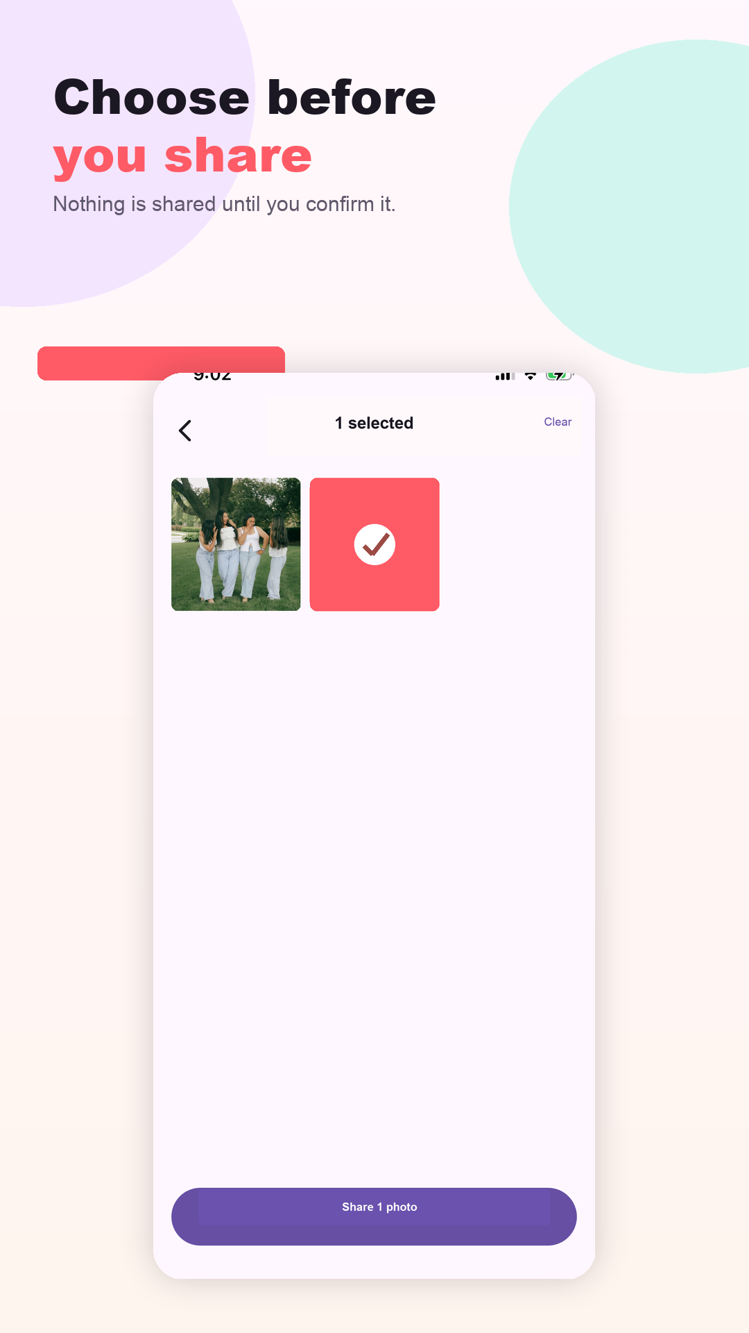 iWATH screen for choosing photos before sharing